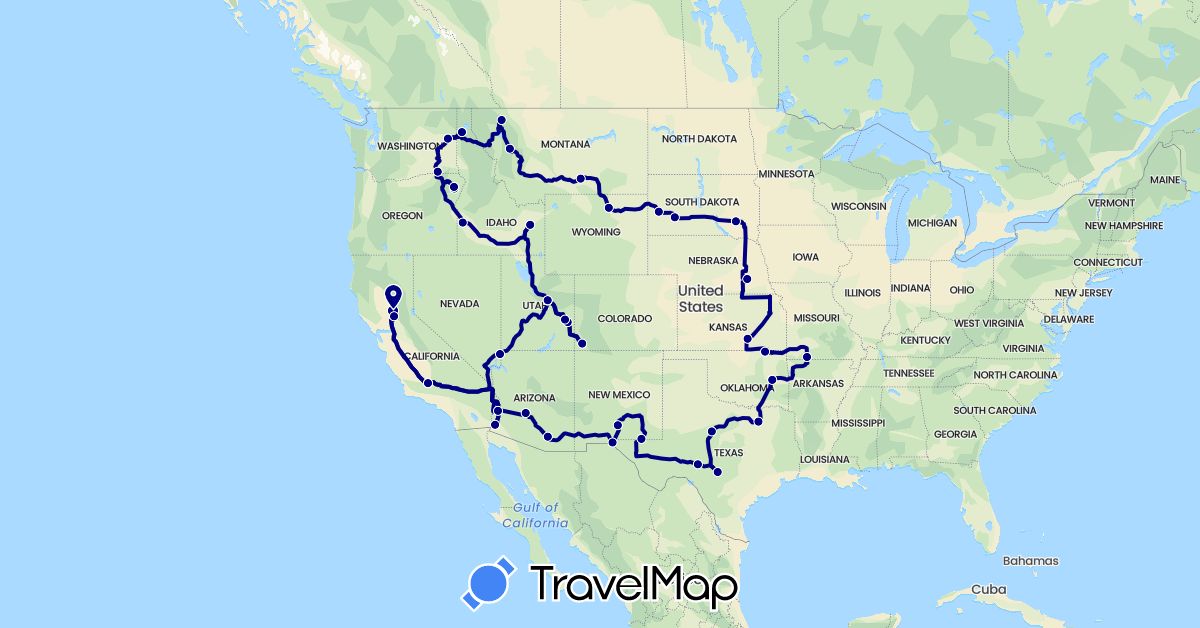 TravelMap itinerary: driving in United States (North America)