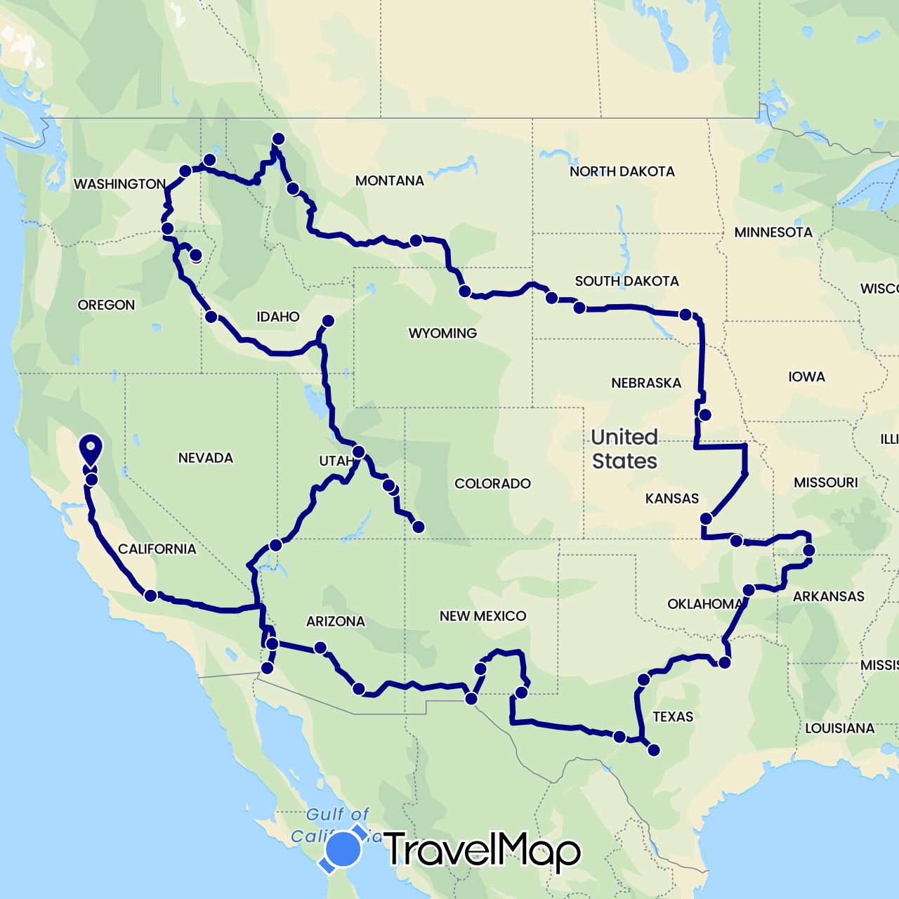 TravelMap itinerary: driving in United States (North America)