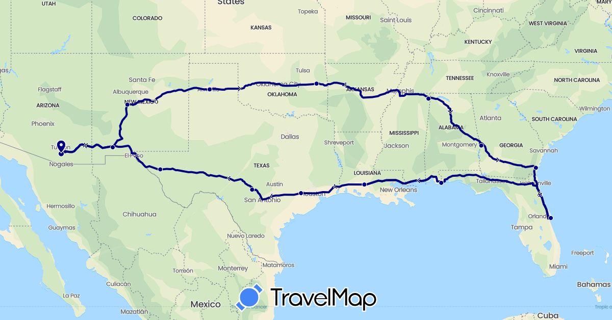 TravelMap itinerary: driving in United States (North America)