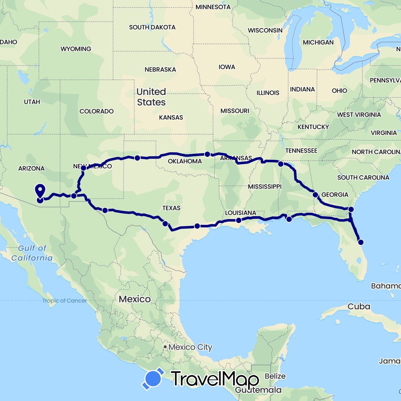 TravelMap itinerary: driving in United States (North America)