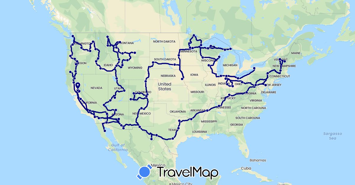 TravelMap itinerary: driving in Mexico, United States (North America)